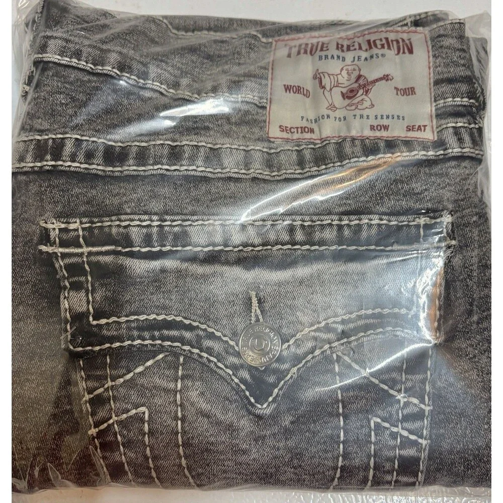 True Religion Jeans Ricky Big T Relaxed Straight Black Flap Pocket Men’s 36x32